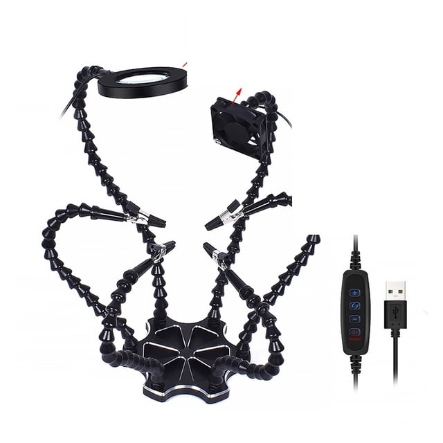 Multi Soldering Station Helping Third Hand 3X USB LED Magnifying Glass Lamp USB Fan For PCB Welding Repair Station Tool ,Easy to Use