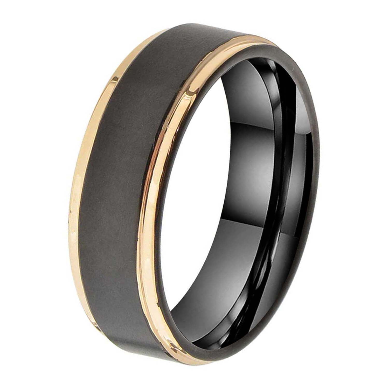 Tungsten Carbide ring rose gold black brushed Wedding Band Ring men's jewelry 