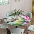 thumbnail image 6 of Spring Hummingbird Flower Leaf Round Fitted Tablecloth with Elastic Edge,Waterproof Table Cloth Fits Tables Up to 55"-60",Wipeable Washable Table Cover for Indoor Outdoor,Pastoral Pink Floral Bird, 6 of 9