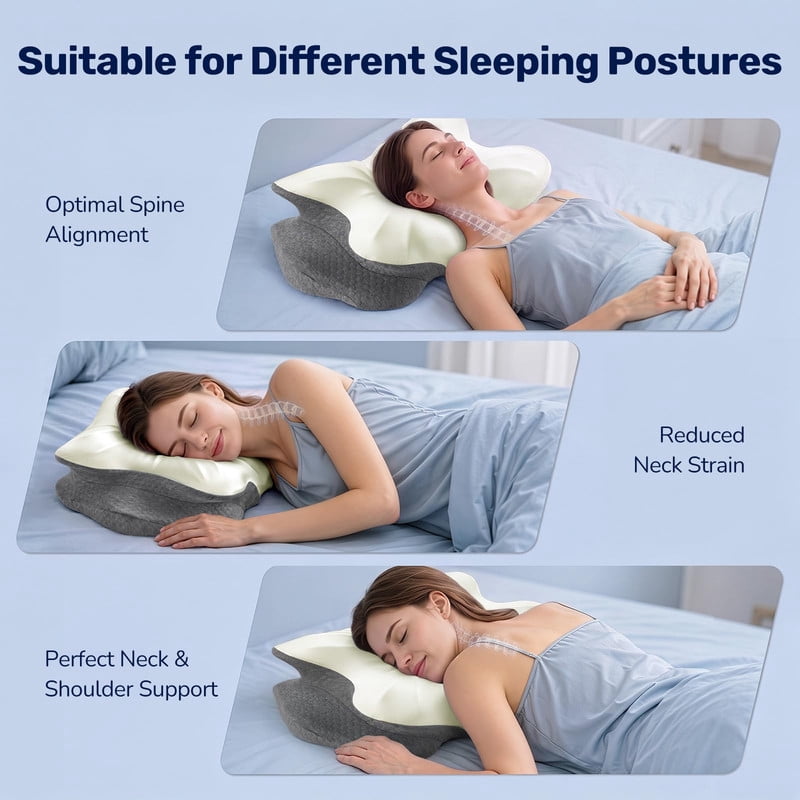 Kelno Ergonomic Contour Memory Foam Pillow Cervical Support with Dual Height Arm Grooves Breathable Washable Cover for Side, Gray