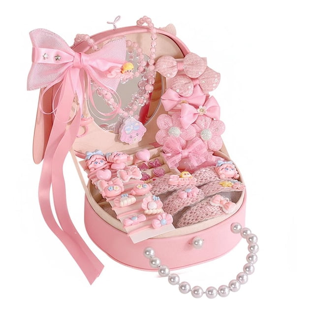 Kids Hair Accessory Set With Storage Box Elastic Hair Bands, Princess Crown, Hair Clips & Rings, Girls Birthday Gift Set
