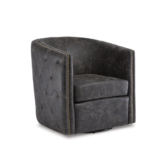 Signature Design by Ashley Casual Brentlow Swivel Accent Chair, Distressed Black