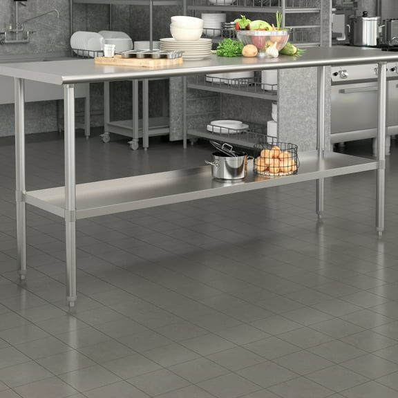 Emma   Oliver Under Shelf for Prep and Work Tables - Adjustable Galvanized Lower Shelf for 30" x 72" Stainless Steel Tables