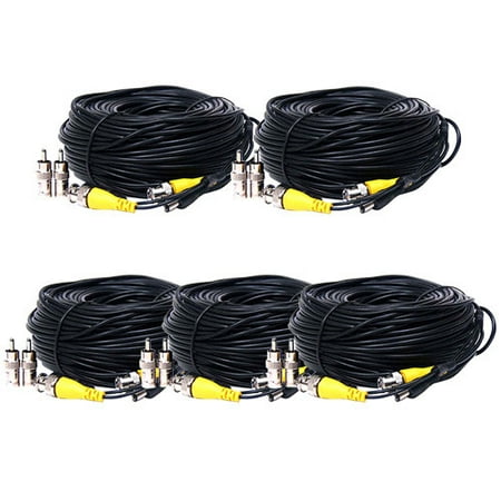 VideoSecu CCTV 5x 100ft BNC Video Power Cable All-in-One Security Camera Extension Wires Cords with Free Connectors b7s