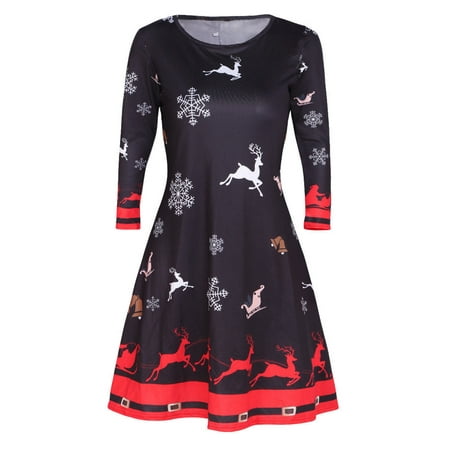 Christmas Snowflake Dress (HIMONE Plus Women Christmas Santa Skater Swing Xmas Snowman Party Dress Reindeer Snowflake Print Flared A Line)