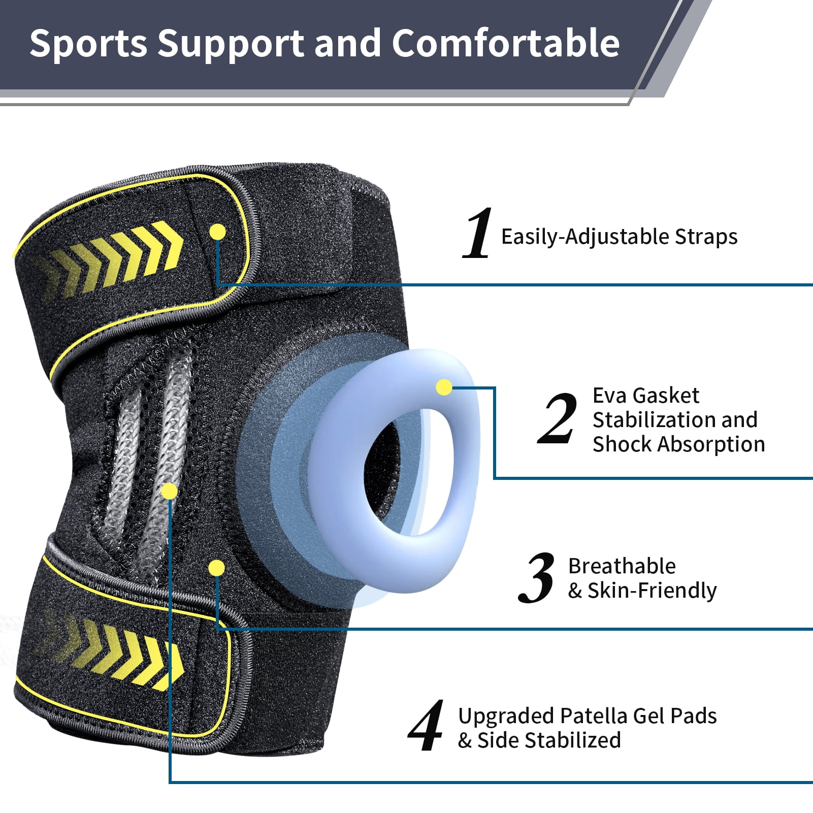 Super Joy Unisex Knee Brace with Side Stabilizers & Patella Gel Pads, Ideal for Pain Relief, Sports Injuries & Post-Surgery Recovery, Black L