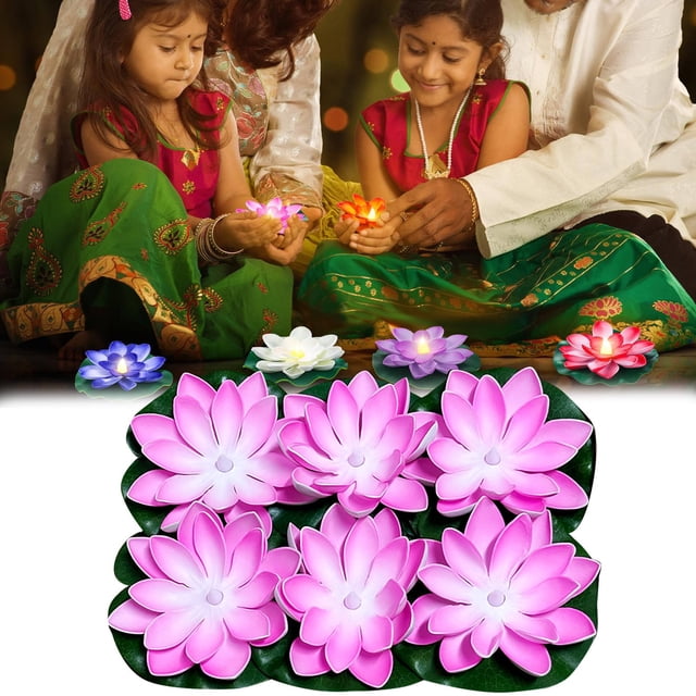 Home Decoration 6 Pcs Decoration Floating With Lights Plastic Flower Plastic Flower Artificial Traditional Indian Decor For Puja Home Party Decoration