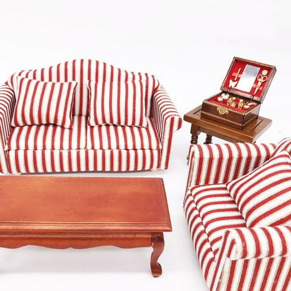 Fridja 1:12 Mini Doll House 3 Piece Set With Pillow Inlaid Gold Stripe Sofa