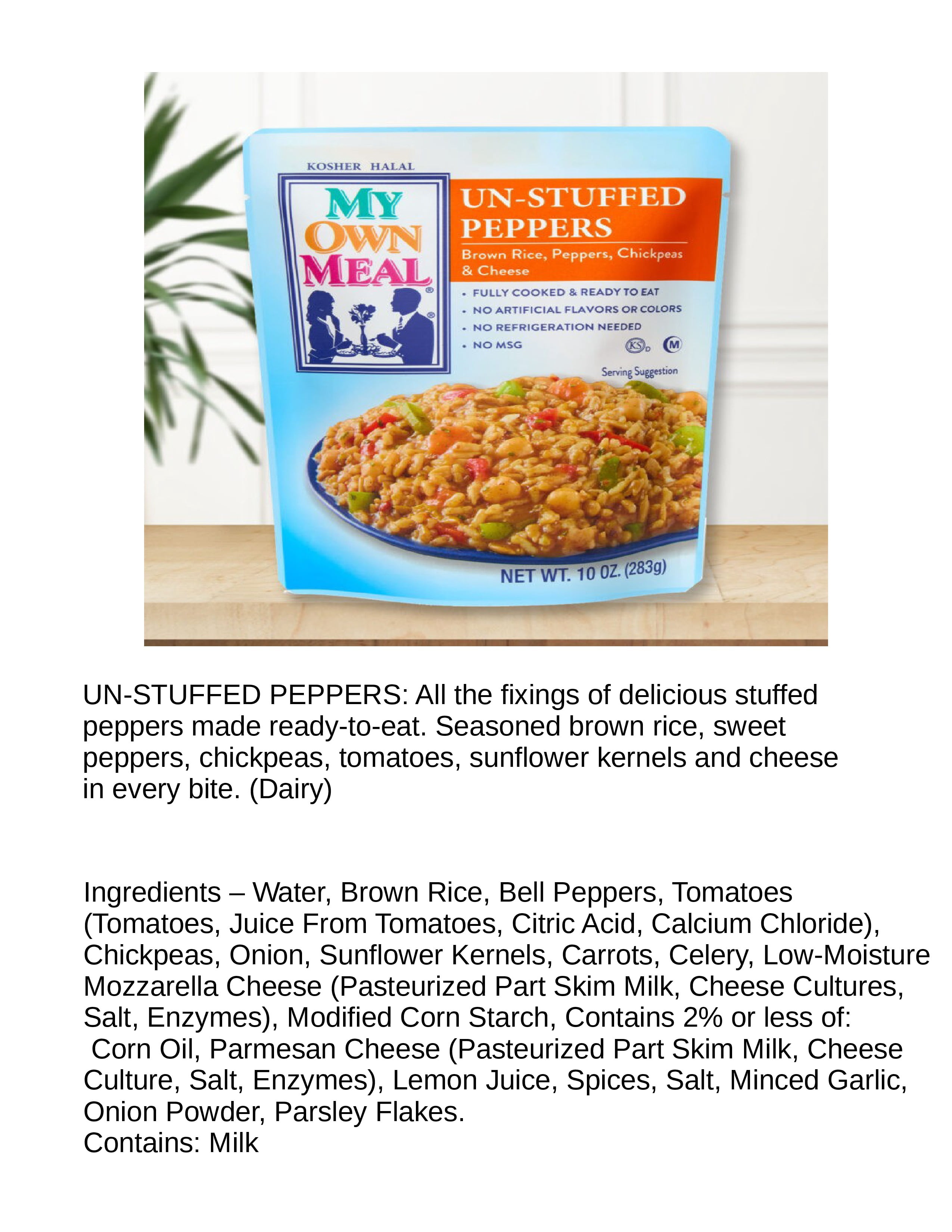 My Own Meals, Un-Stuffed Peppers, Kosher, Shelf Stable, 10 OZ, Pack of 6