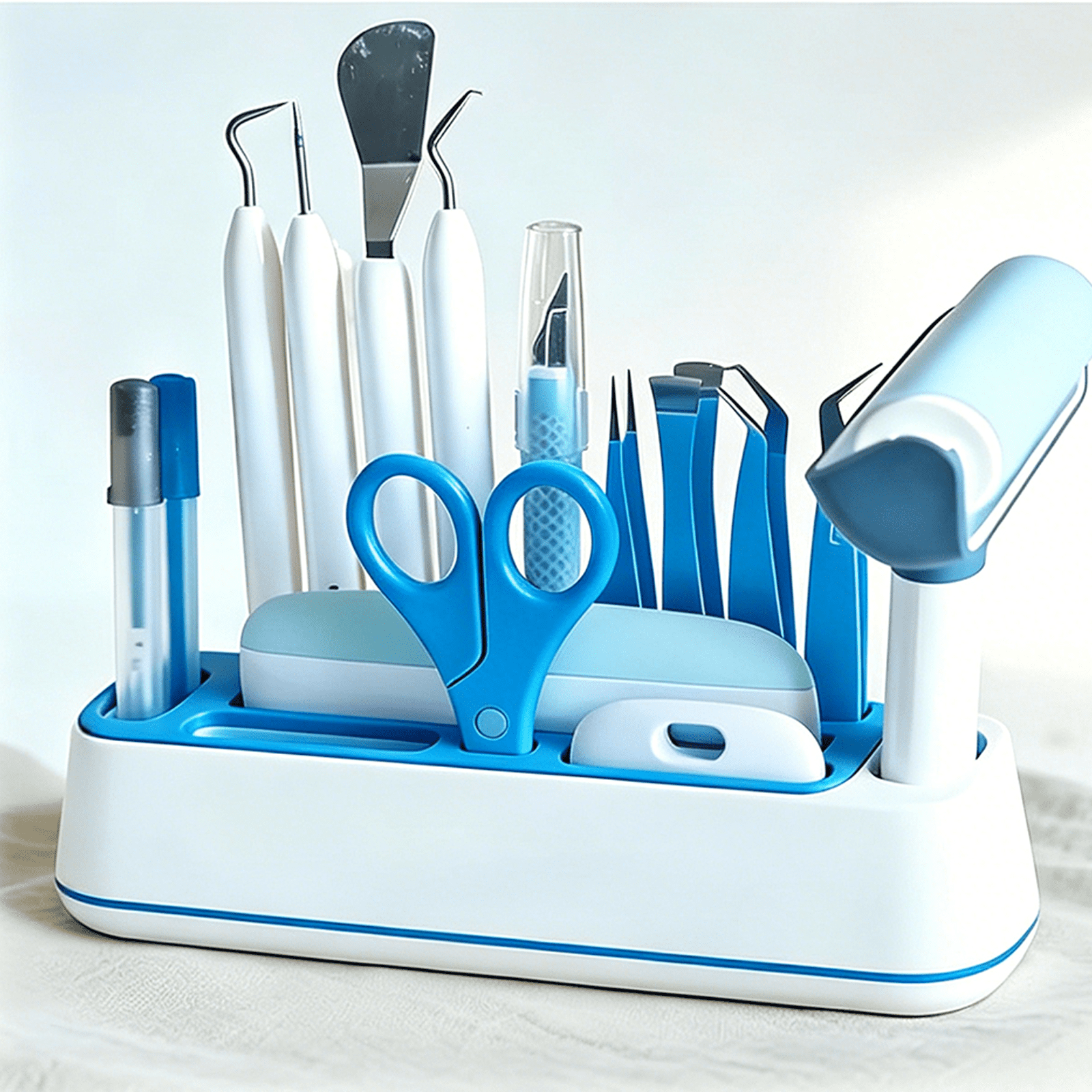 Tool Storage Rack for Cricut Maker, Craft Organization Box with Pen Blade Compartments for Cutting Machine Workspace Accessories, Blue