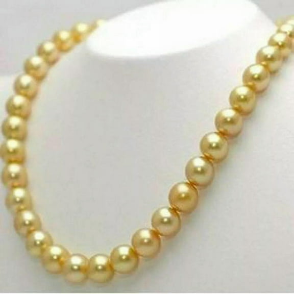 GKNET 10mm South Sea Golden Shell Pearl Round Beads Necklace