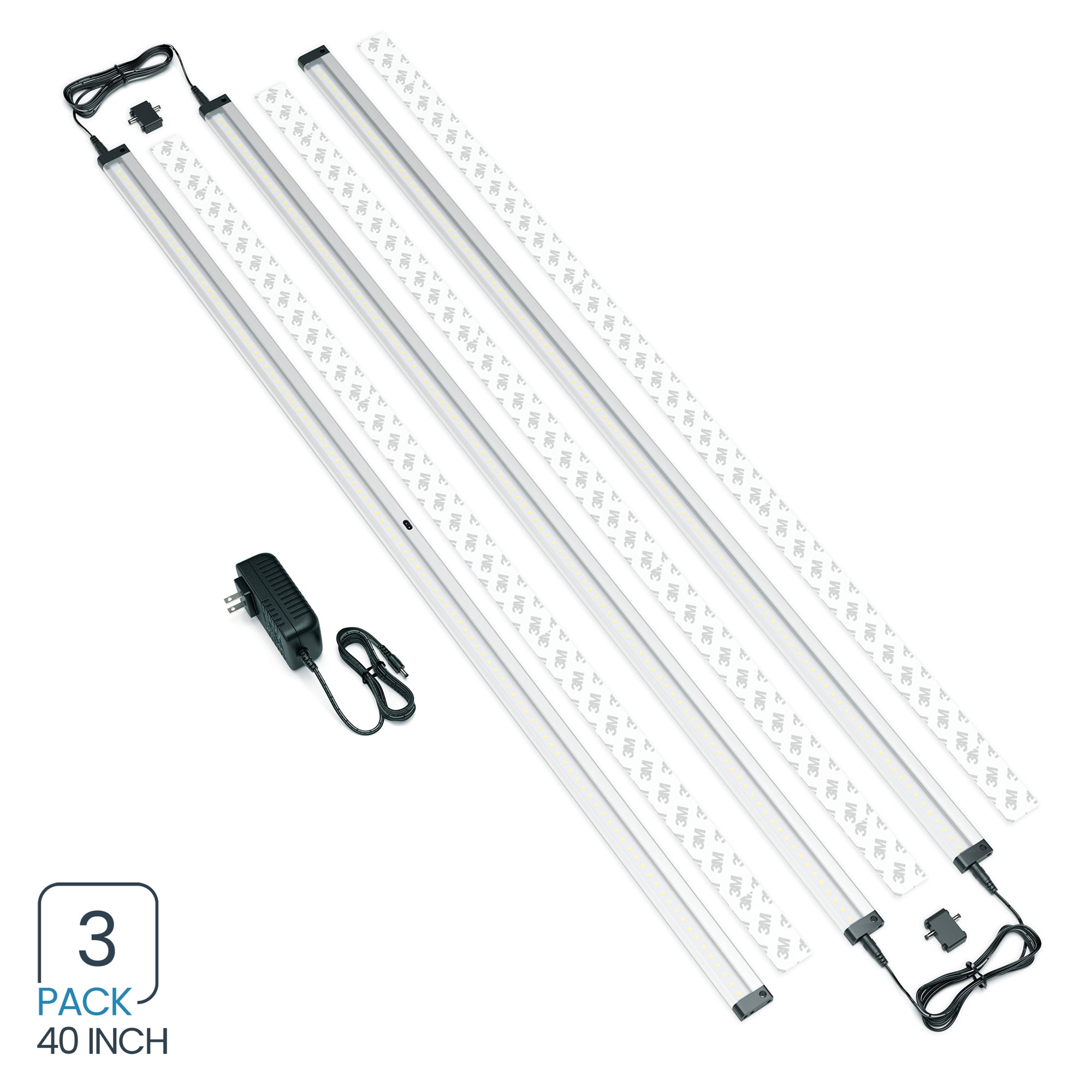 EShine 3 Panels 40 Inch Extra Long LED Dimmable Under Cabinet Lighting Kit! Hand Wave Activated - Touchless Dimming Control, Warm White (3000K)