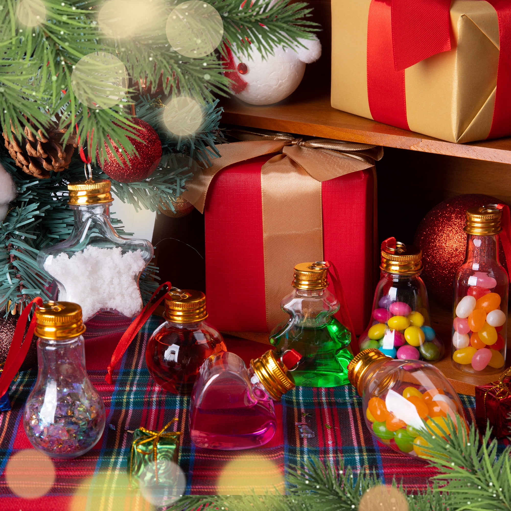 16 Pack Clear Fillable Plastic Ornament Balls, 50 ml Reusable Christmas Tree Hanging Decorations for Holiday Crafts and Gift Exchanges