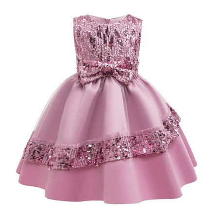 

Kids Little Girls Princess Dresses Sleeveless Bowknot Sparkle Sequins Pegeant Dress Fashion Wedding Birthday Party Dresses