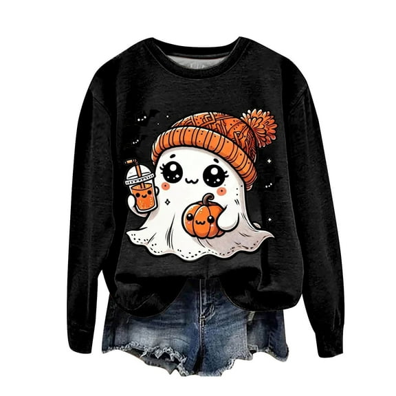 Women's Sweatshirts Ghost Graphic T-Shirt Long Sleeve Pullover Tops Gothic Fall Outfits 2024
