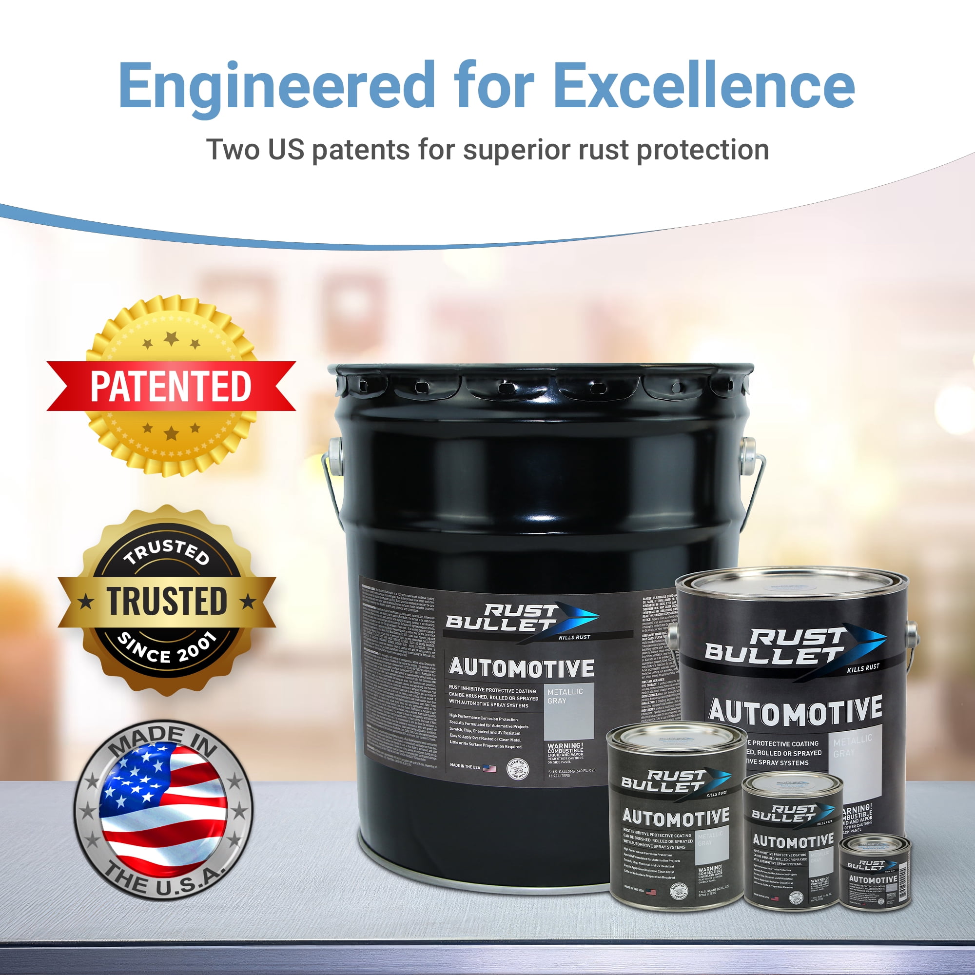 Rust Bullet Automotive - Metallic Gray - 1/4 Pint - Rust Inhibitor & Protective Coating for Cars, Trucks, & Metal Surfaces, UV Resistant, No Topcoat Needed