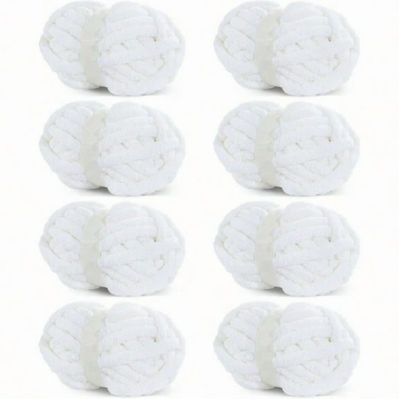 Pure White Chunky Chenille Yarn for Crocheting Bulky Thick Fluffy Yarn for Knitting er Bulky Chunky Yarn for Hand Knitting Blanket Soft Plush Yarn 8 Jumbo Pack 27 yds 8 oz Each Skein