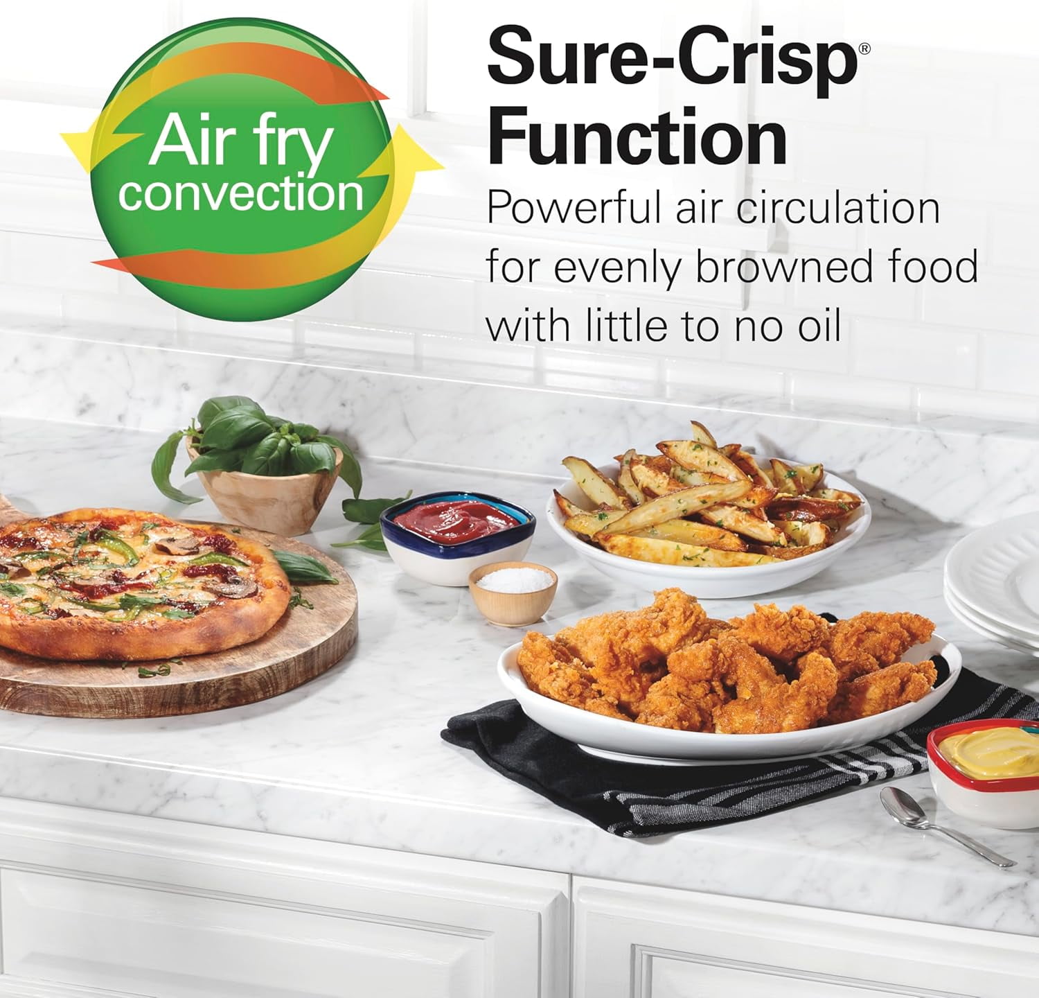 Sure-Crisp Air Fryer Toaster Oven Combo, Fits 9 Pizza, 4 Slice Capacity