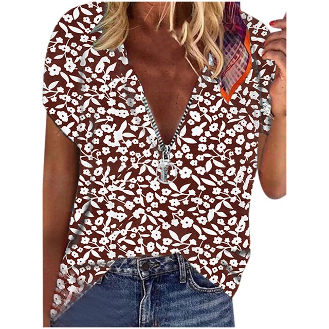 Leutsin Blouse T-shirt Décontractée pour Femmes Grande Taille à Manches Courtes, Col en V, Imprimée