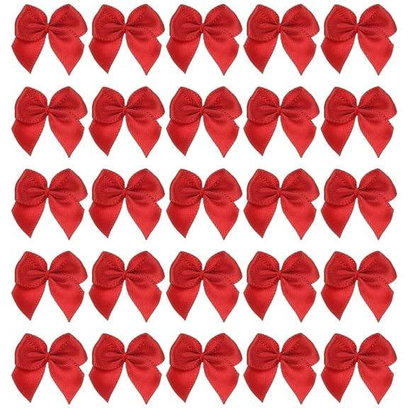 Uxcell 1 Inch Mini Satin Ribbon Bows, 200 Pcs Bowknot Flowers DIY Craft Ribbon Appliques for Gifts Red