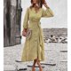 thumbnail image 3 of Vestido de manga larga envolvente para mujer,Vestido con cintura envuelta floral Vestido con vuelo de manga larga Vestido de tirantes de manga larga para mujer Estándares líderes en la industria, 3 of 8