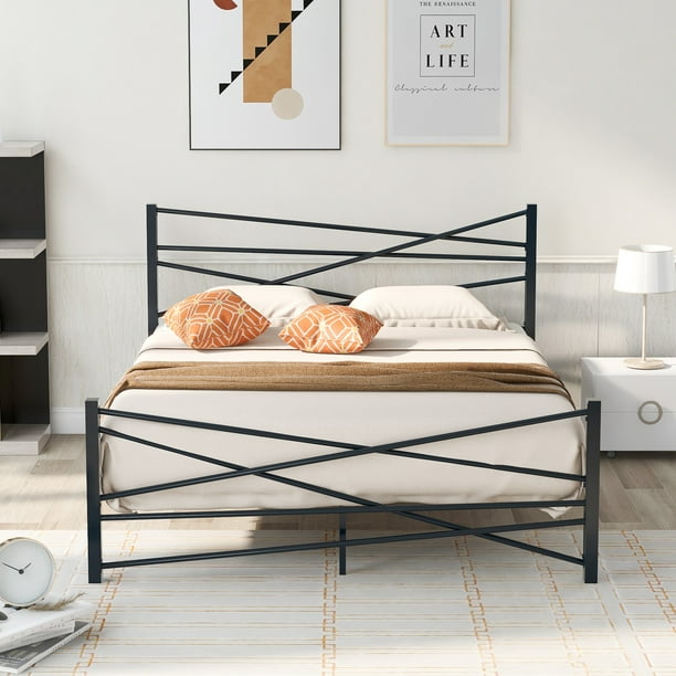 Metal Bed Frame With Slat Support, Simple Metal Bed Frame Queen