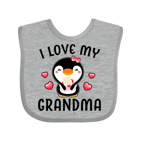 Inktastic I Love My Grandma with Cute Penguin and Hearts Girls Baby Bib
