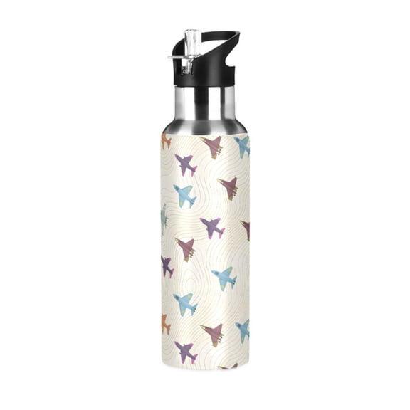 Yayeee 20oz Insulated Water Bottle Double Wall Stainless Steel with Flip Straw Lid, Colorful Cartoon Planes Pattern