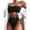 Black, variant on Women Sexy 2pcs Solid Color Bikini Set Strapless Ribbed Bandeau Thong Swimsuit