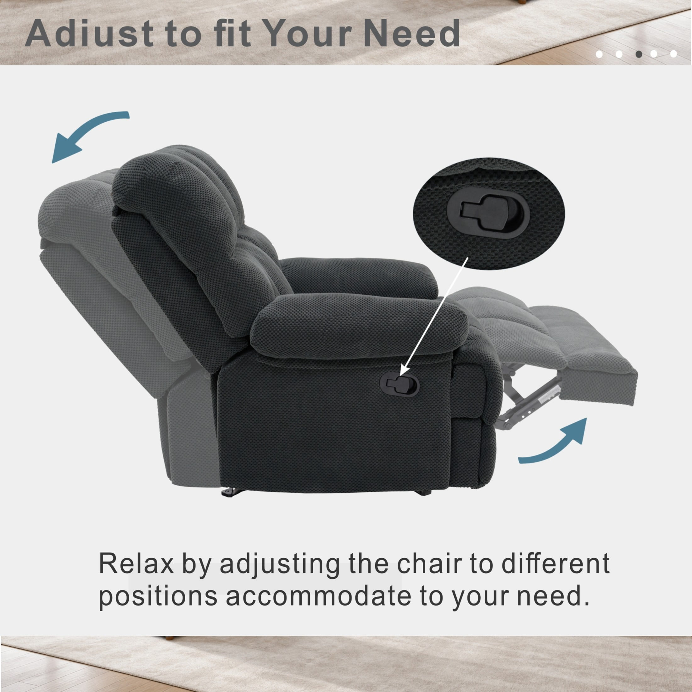 Noble House Modern Manual Rocker Recliner Chair with Nubby Upholstery Fabric, Padded Arms, Dark Gray