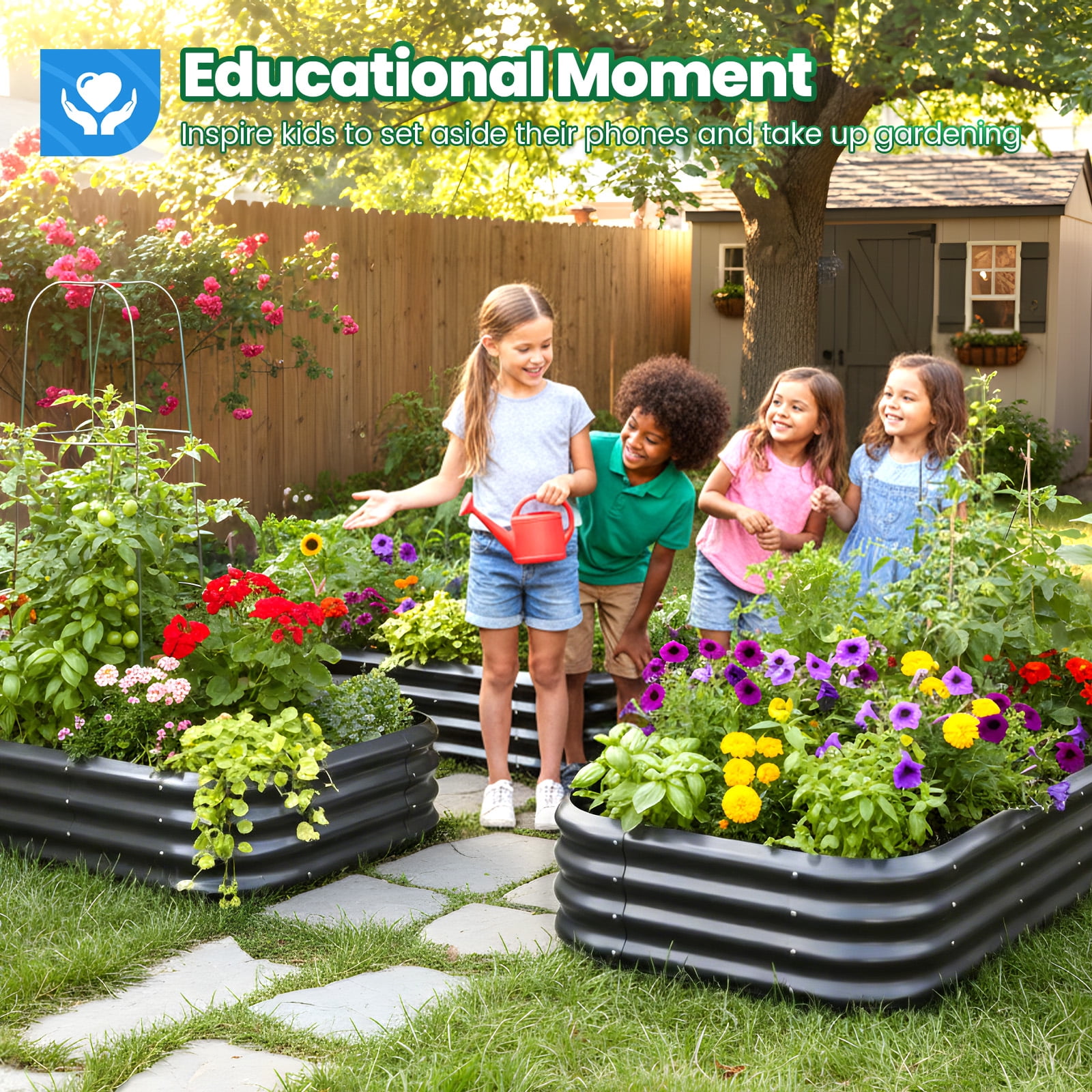 Quictent 6x3x1ft Steel Elevated Raised Garden Bed Kit, Large Gray Outdoor Planting Box