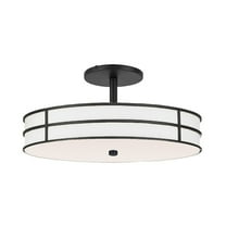 Dainolite 2 Light Semi-Flush in Matte Black w/ White Fabric Shade