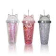 thumbnail image 3 of Dujiujun 420ml Water Cup Eye-catching Heat Resistant PS Lovely Water Drinking Straw Cup with Sequins for Home, 3 of 8