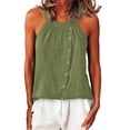 thumbnail image 3 of VBVC Women's Cotton Linen Halter Neck Tank Tops , Ladies' Casual Side Button Summer Blouses , Loose Fit Sleeveless Daily Wear Shirt For Women,Green,S-3XL, 3 of 9