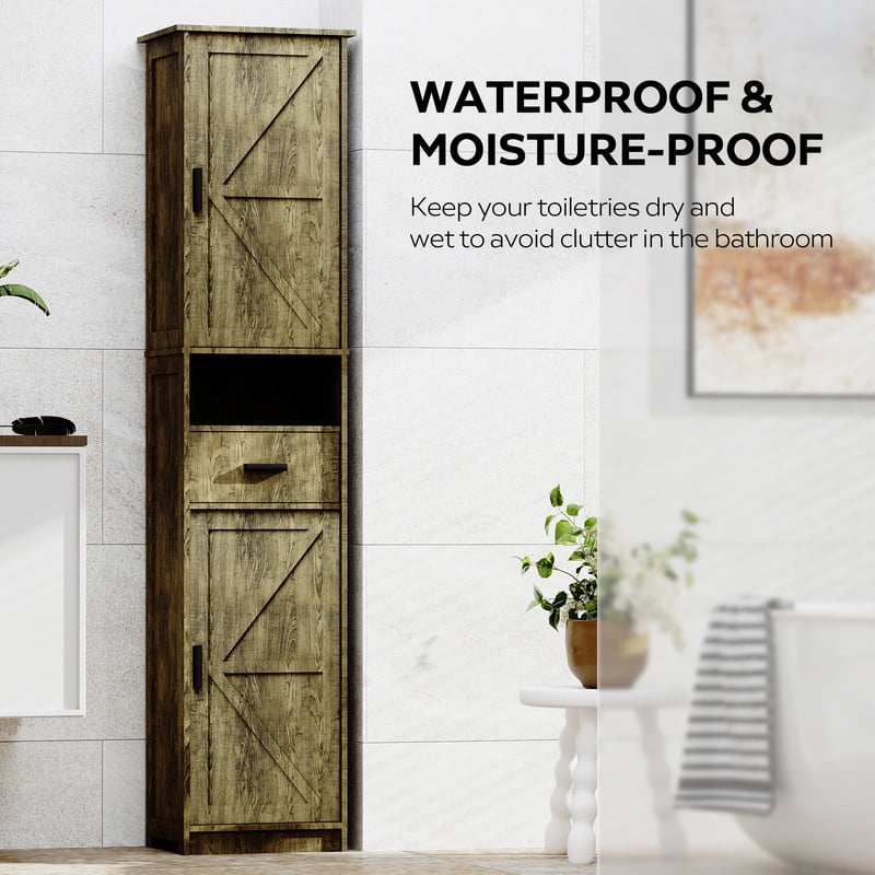 69"H Bathroom Storage Cabinet,Narrow Floor Cabinet with 2 Barn Doors, 1 Drawer & Adjustable Shelves
