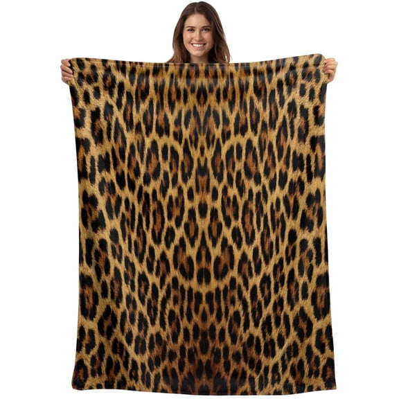 Brown Leopard Print Blanket Soft Cozy Warm Twin Blanket for Bed, Plush Fuzzy Flannel Fleece Blankets for Sofa, Classic Abstract Animal Patterned Throw Blankets for Couch, Gifts for Men, 60"x80"