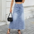 thumbnail image 6 of Felirenzacia Womens Casual Denim Long Skirt, Y2K High Waist Ankle Length Jean Skirt with Pockets Raw Hem, Wear to Work Skirt, 6 of 7