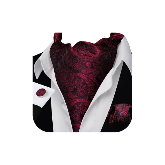 Corbata Ascot Barry.Wang Roja Vino con Set de Seda y Diseño Paisley
