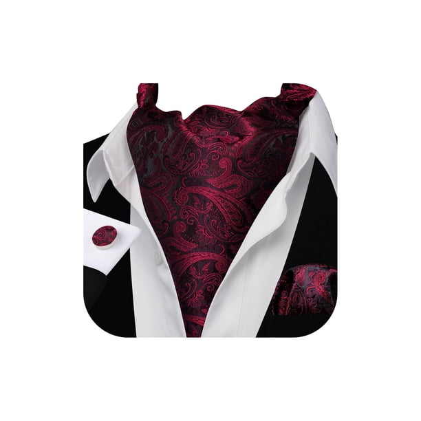 Corbata Ascot Barry.Wang Roja Vino con Set de Seda y Diseño Paisley