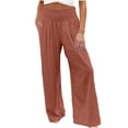 thumbnail image 2 of Cagogo Women Cotton Linen Wide Leg Pants High Waisted Flowy Casual Long Palazzo Trousers for Beach Summer Lounge with Pockets Fashion Beachwear Clothes, Brown XL, 2 of 5