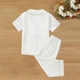 thumbnail image 3 of Wxirdiow Girls Summer Pajamas Girls Pajamas Set Button Down Notch Collar Soft Short Sleeve Pjs Set with Long Pant Set Lounge Set White Size,8-9 Years, 3 of 3