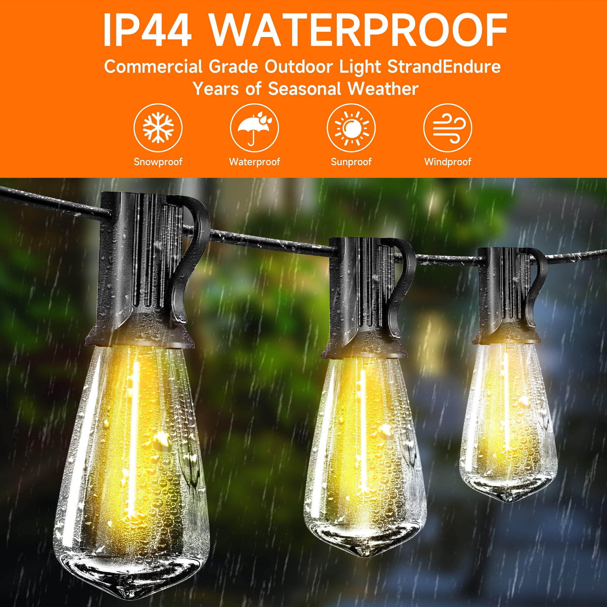 DAYBETTER ST38 100FT Outdoor String Lights ,Connectable Lights for Patio Backyard Balcony