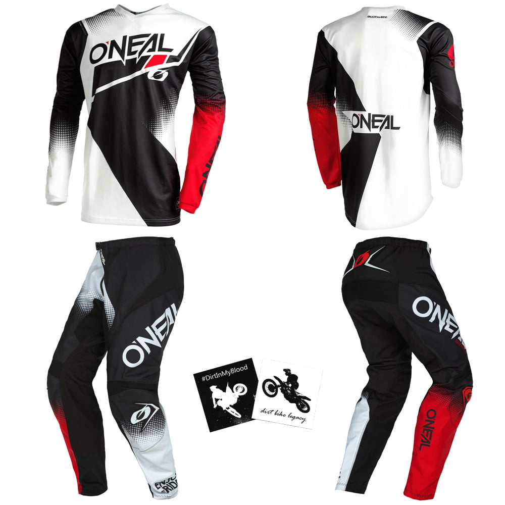 W38/X-Large ONeal Element Black/Red Men Powersports Protective Jersey Pants riding bundle motocross MX off-road dirt bike combo 