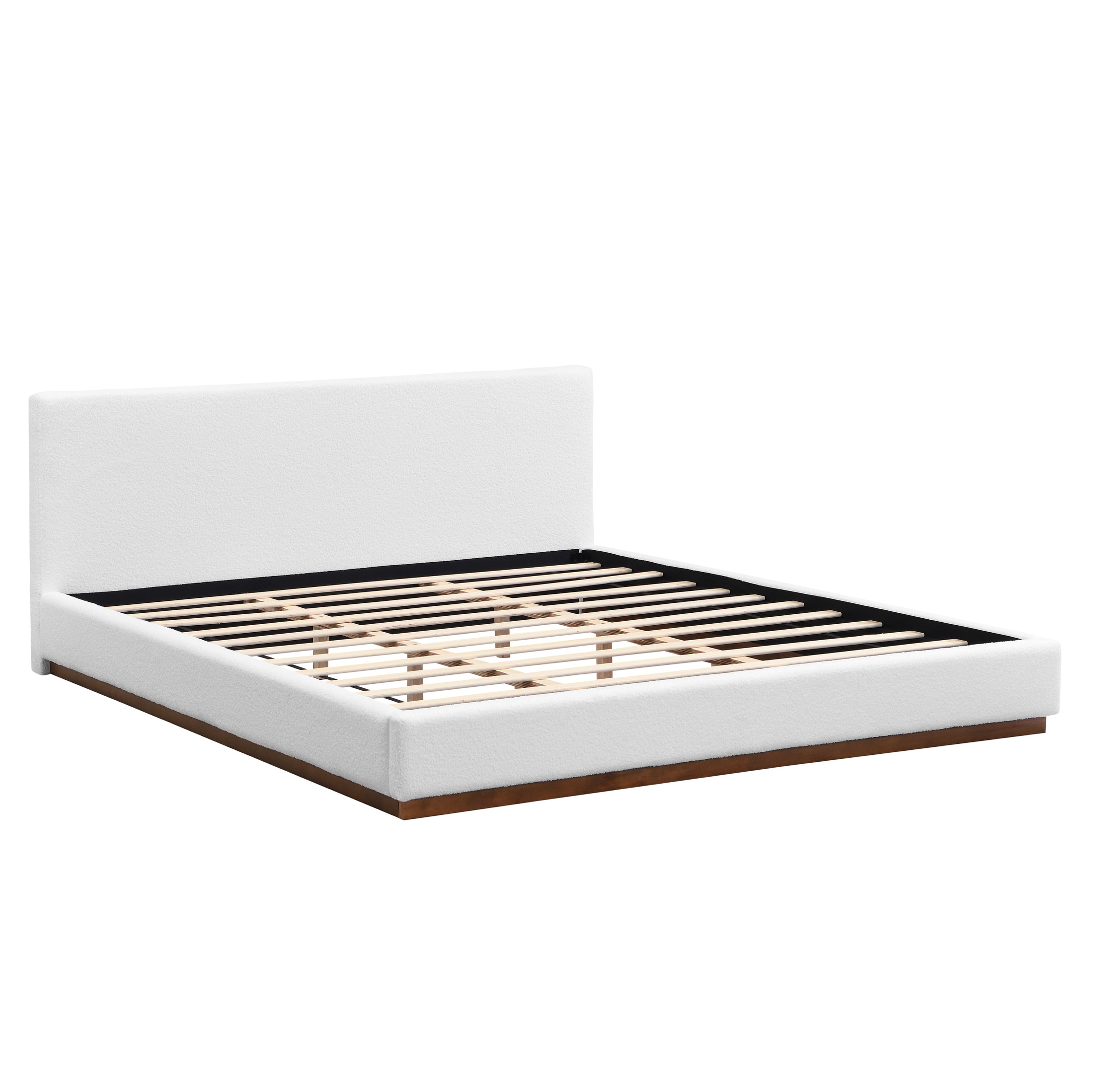 Christopher Knight Home Boucle Upholstered King Bed, Solid Wood Platform Bed Frame, White