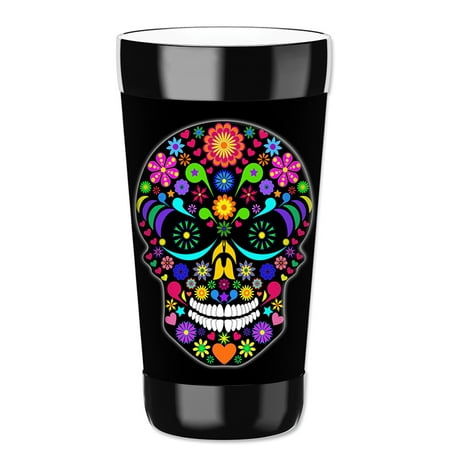 

Mugzie 16-Ounce Tumbler Drink Cup with Removable Insulated Wetsuit Cover - Multi Color Sugar Skull