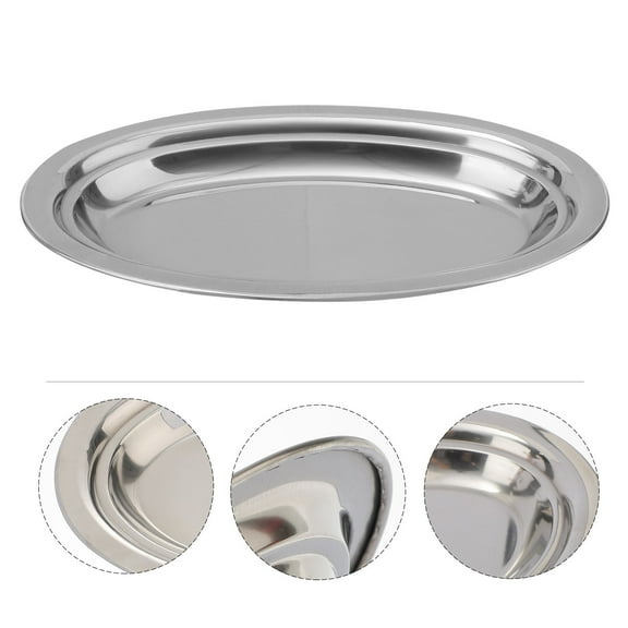 IDEANATEGRATE 1Set Stainless Steel Oval Plate for Contemporary Tableware Silver 11.0x6.2x0.8in