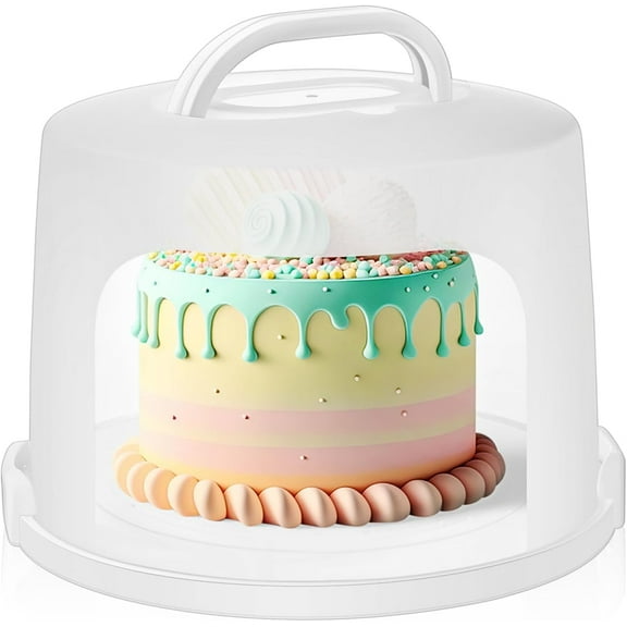10 Inch Round Cake Carrier with Lid and Handle - Two Sided Cake Holder & Box for Transport, Pie, Cupcake(White)