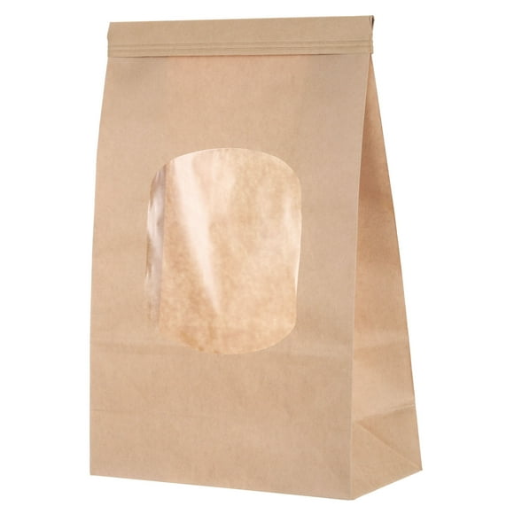 Unique Bargains 50pcs Bakery Bags with Window, Tin Tie Tab Lock Bags, Kraft Paper Bags for Cookies (Oval 9.84x6inch)