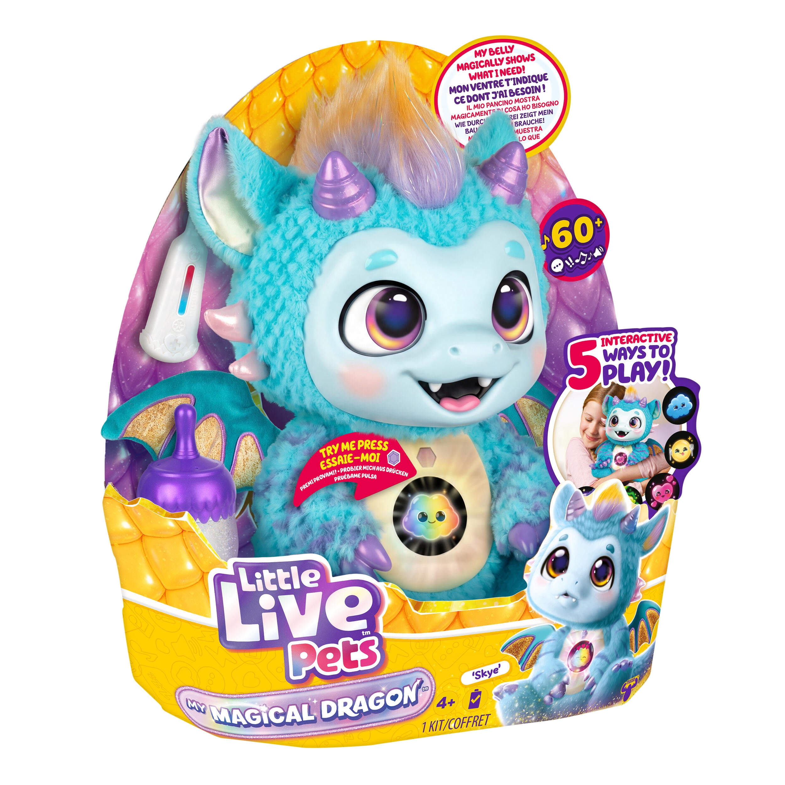 Little Live Pets My Magical Dragon Skye, Interactive Plush with 60+ Sounds & Reactions, 11.1” Tall, Magical Digital Belly Screen, Ages 4+