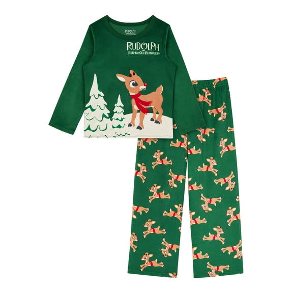 Rudolph Boys Long Sleeve Sleep Top and Pants Pajama Set, 2-Piece, Sizes 4-12
